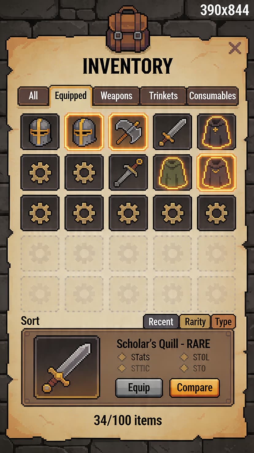 FlowQuest inventory screen